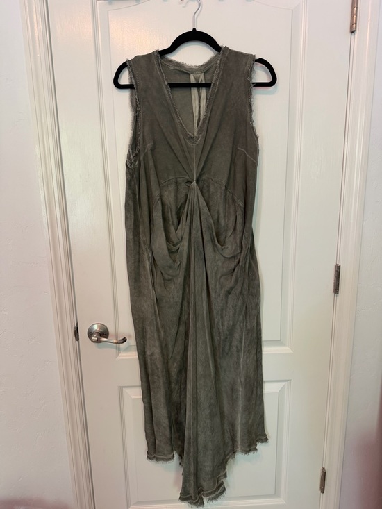 Sanctamuerte Dresses & Skirts - Washed Olive Green Sleeveless Knot-Front Maxi Dress